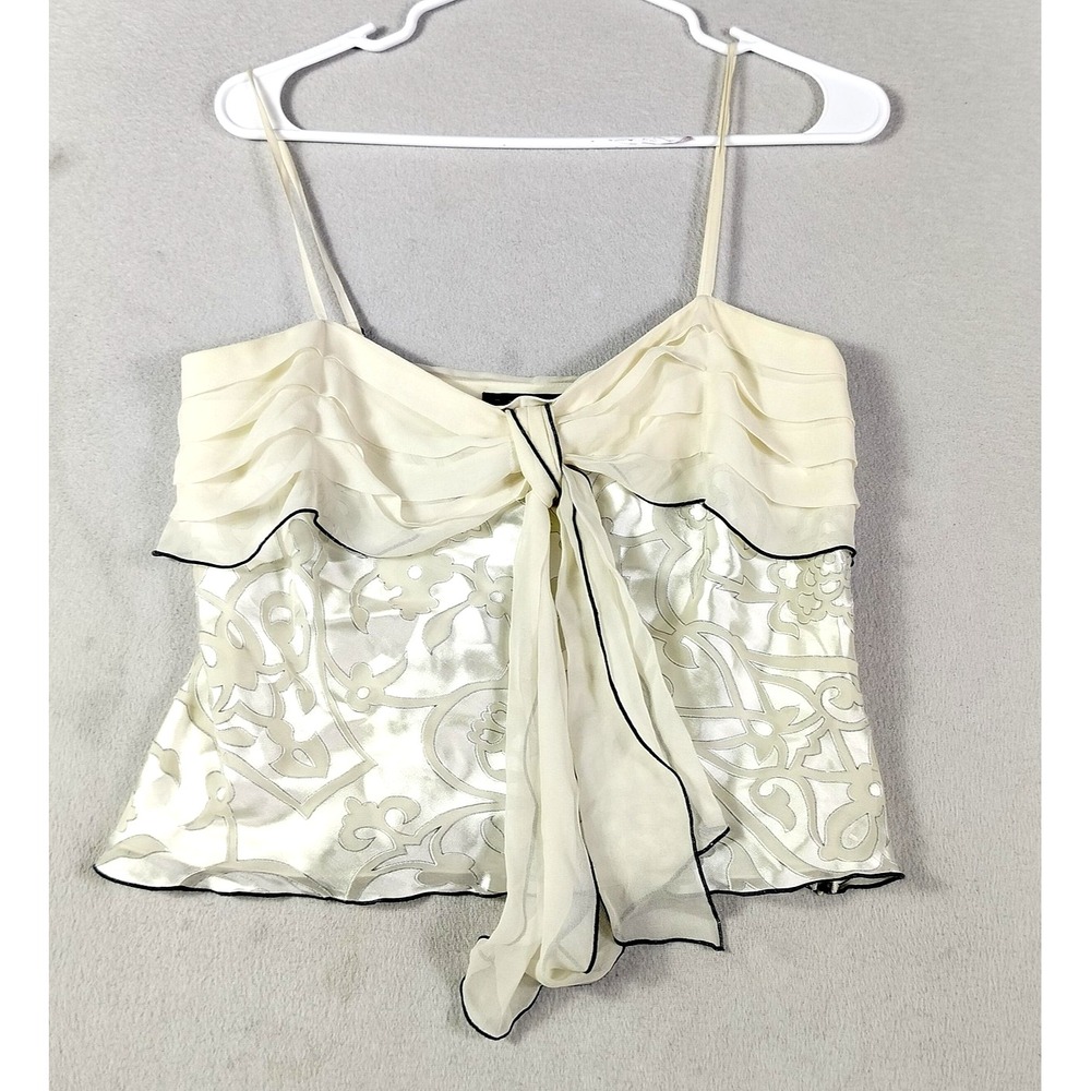 Parallel Tank Top Womens 8 White Silk Blend Floral Bow Camisole Party Ruffle